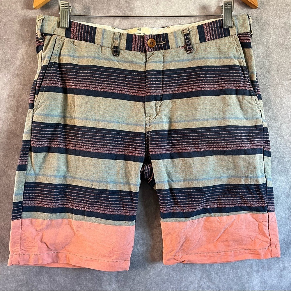 Scotch & Soda Shorts Mens 31 Grey Blue Orange Stripe Preppy Casual Beach Coastal